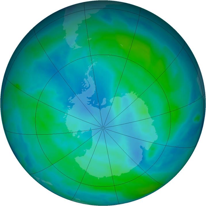 Antarctic ozone map for 21 February 2013